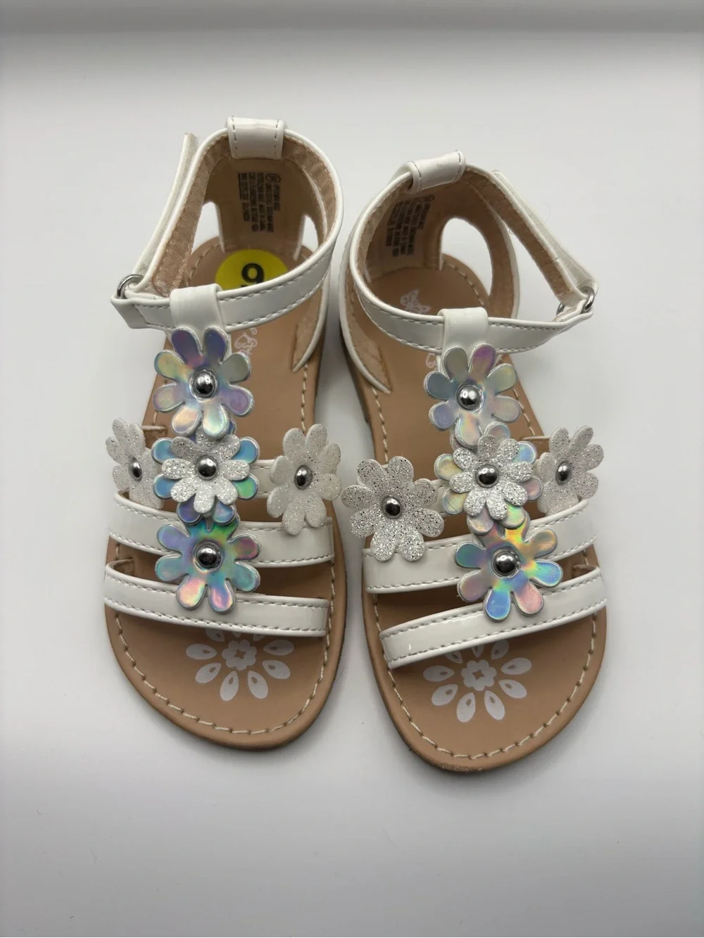 Self Esteem White Iridescent Floral Girls Sandals